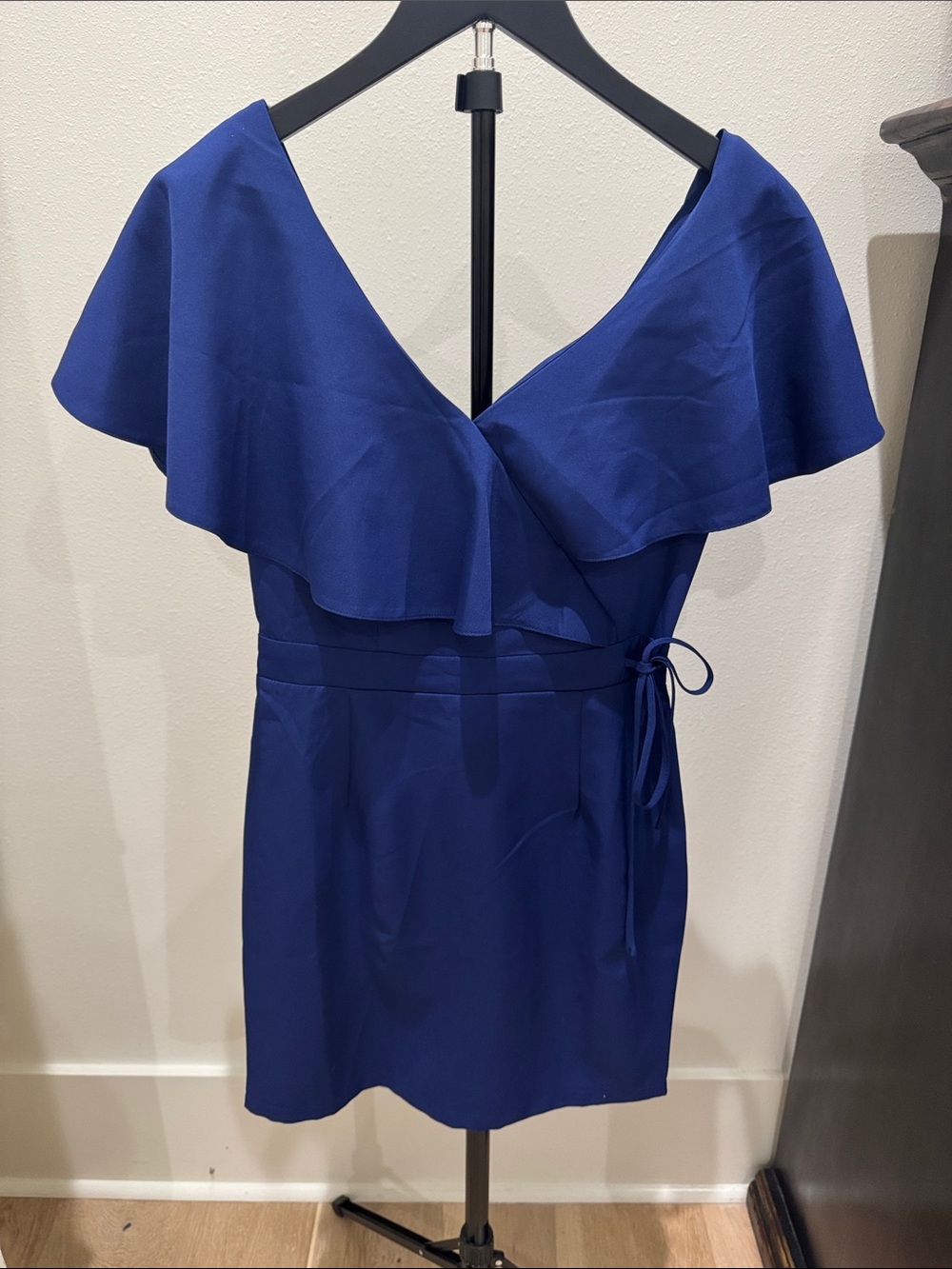 FAVLUX Cobalt Blue Ruffle Wrap Mini Dress